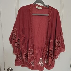 Elegant Women's Lace Kimono in Red
